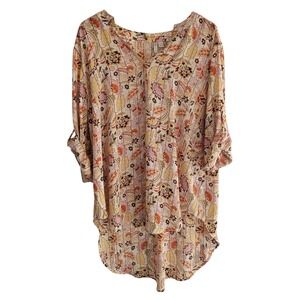 Cato Size 18/20W Floral Print Tunic Blouse 3/4 Roll Tab Sleeve Relaxed Fit‎ Boho